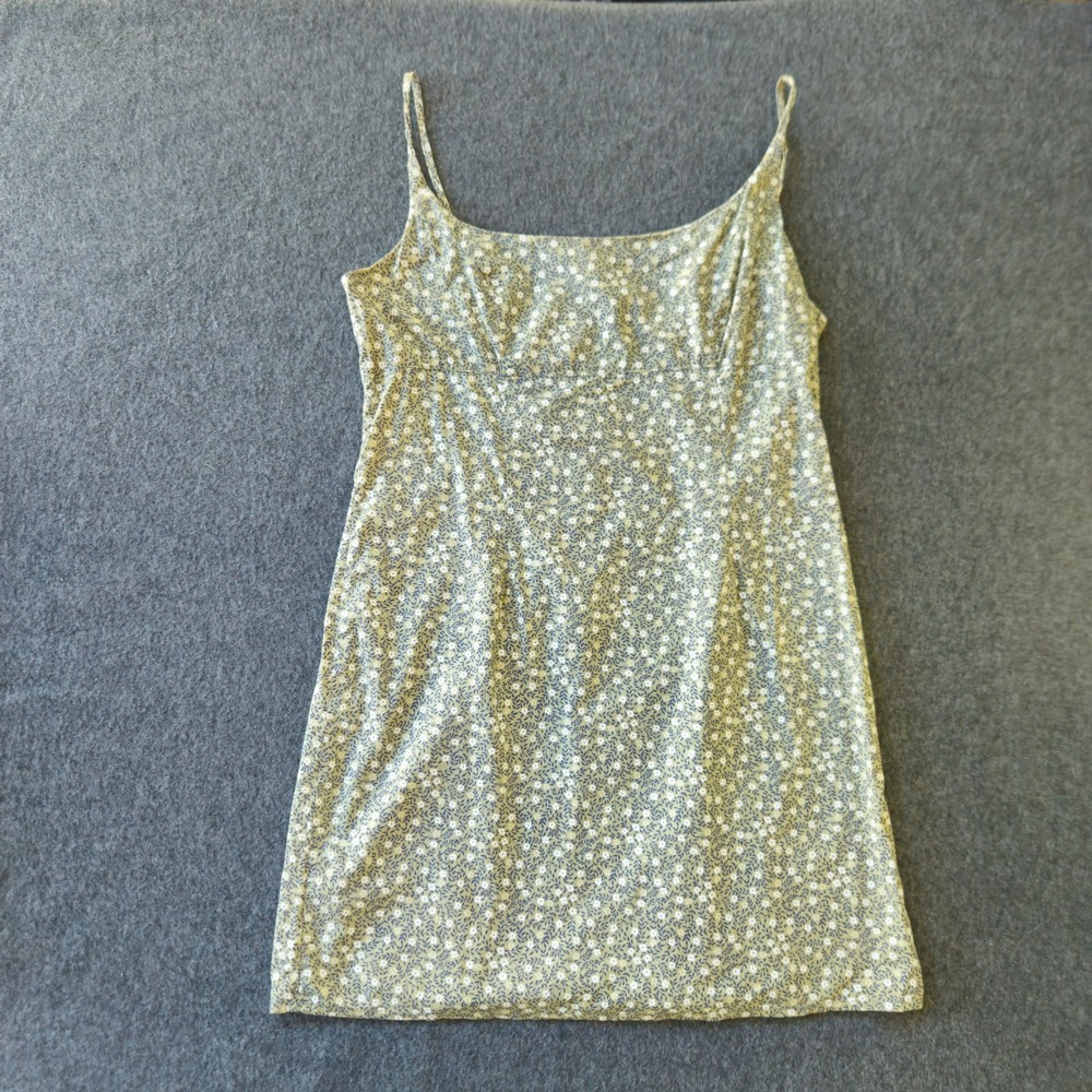 Vtg Y2K Aqua Blues Garden Floral Babydoll Mini Dress Medium Sage Ditsy Spaghetti